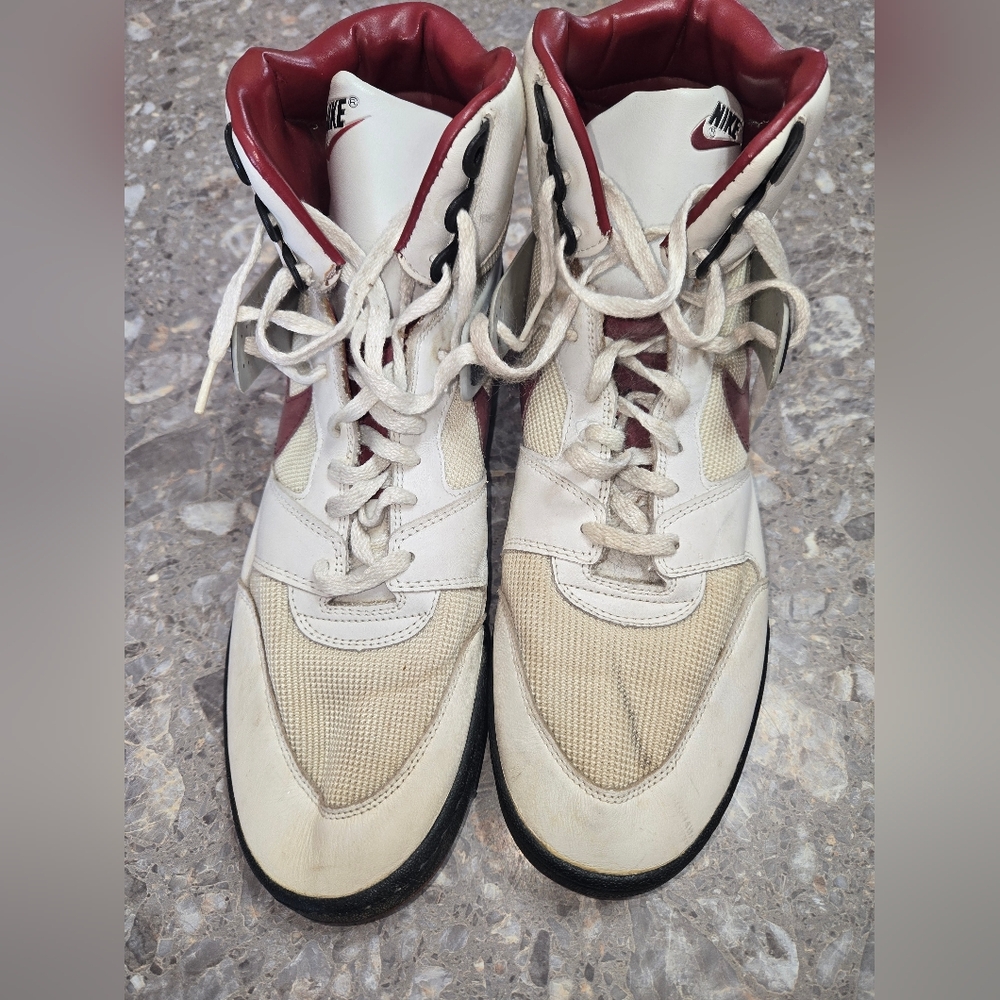 Used- Vintage Nike Burgandy  and White High-Top Cleats - Picture 2 of 7